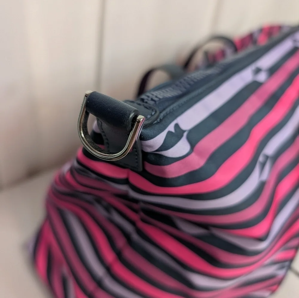 Kate Spade Jae Nylon Pink Striped Patrice Lip Weekender Duffel Bag Like New